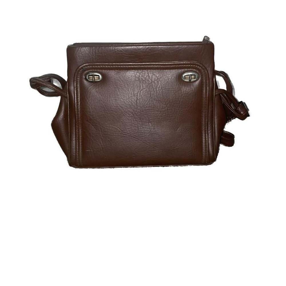 Vintage Brown Faux Leather Multi-Compartment Organizer Crossbody Bag - Picture 1 of 7